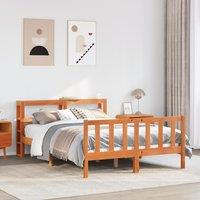 Berkfield Home Bed Frame with Headboard without Mattress Wax Brown 135x190 cm Double