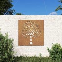 Berkfield Home Garden Wall Decoration 55x55 cm Corten Steel Tree Design in Brown