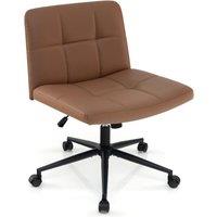 Gymax Upholstered Cross Leg Office Chair Oversized Vanity Chair With Wheels in Brown