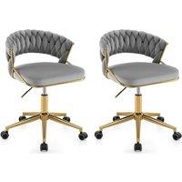 Gymax Office Chair Hand-woven Vanity Chair With Swivel & Adjustable Height in Grey