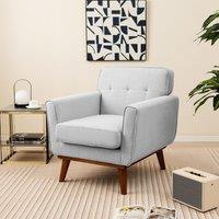 Costway Upholstered Linen Fabric Armchair Button Tufted Single Sofa Chair in Grey