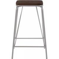 Orsina Sleek Metal & Elm Wood Stool, Sturdy & Reliable Large Square Stool, Wooden Bar Stool for Home Bar in Grey