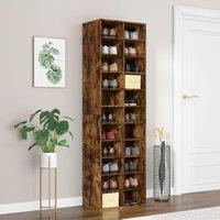 Berkfield Home Shoe Cabinet Smoked Oak 54x34x183 cm Engineered Wood in Brown | Size: 54 x 34 x 183 cm