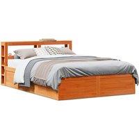 Bed Frame with Headboard Wax Brown 160x200 cm Solid Wood Pine