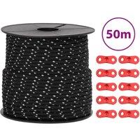 Berkfield Home Tent Guy Rope with Reflective Strips & Spanners 50 m 4 mm in Black