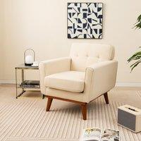 Costway Upholstered Linen Fabric Armchair Button Tufted Single Sofa Chair in Beige