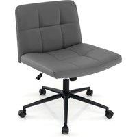 Gymax Upholstered Cross Leg Office Chair Oversized Vanity Chair With Wheels in Grey