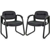 Gymax 2 Pack Office Guest Chair With Padded Armrests Upholstered Back & Seat in Black