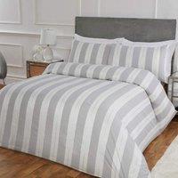 Smart Living Luxury Hotel Quality Lurex Stripe Jacquard Duvet Cover with Pillowcases in Silver | Size: Super King
