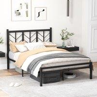 Costway Metal Platform Bed with Branch shaped Headboard Bed Frame Double Size in Black