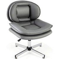 Gymax Home Office Swivel Chair Double Padded Back & Seat With Metal Base in Grey