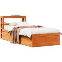 Berkfield Home Bed Frame with Headboard Wax Brown 100x200 cm Solid Wood Pine