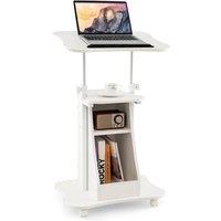 Gymax Mobile Podium Stand Tilting Desktop Lectern With Shelf & 2 Compartment in White