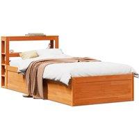 Berkfield Home Bed Frame with Headboard Wax Brown 75x190 cm Small Single Solid Wood Pine