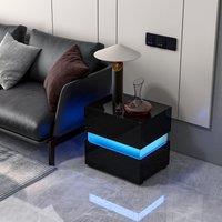 Costway LED Bedside Table with 2 Drawers Remote Control Nightstand with 22 Dynamic Modes in Black