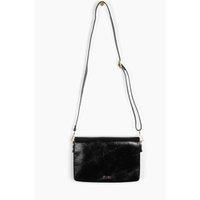 Etre Women's Piper Crossbody Bag - Metallic Black, Cracked Faux Leather in Black