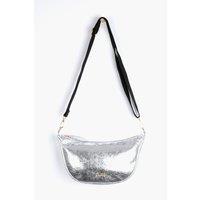 Etre Women's Bellamy Half Moon Crossbody Bag - Metallic Silver, Cracked Faux Leather in Silver