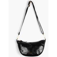 Etre Women's Bellamy Half Moon Crossbody Bag - Metallic Black, Cracked Faux Leather in Black