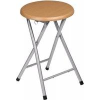 Orsina Durable Fold Away Stool With Wood Veneer Seat, Space Saving Design Side Table, Stylish Build Bedside Table in Silver