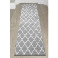 Kukoon Runner Rug Grey White Classic Trellis Long Hallway Rugs | Size: 60 cm x 220 cm