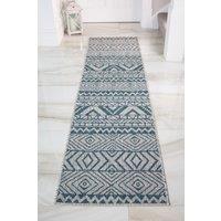 Kukoon Runner Rug Blue Striped Outdoor, Garden & Patio Long Rugs | Size: 60 cm x 240 cm