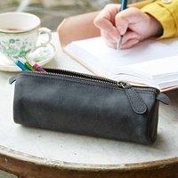 Paper High Buffalo Leather Round Pencil Case in Black