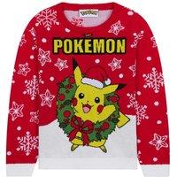Pokemon Christmas Jumper Cosy Knitted Xmas Sweater Pullover Top in Red | Size: 9-10 Years