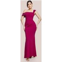 Goddiva Women's Off The Shoulder Pleated Waist Maxi Dress in Raspberry | Size: 16