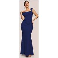 Goddiva Women's Off The Shoulder Pleated Waist Maxi Dress in Navy | Size: 18