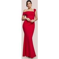Goddiva Women's Off The Shoulder Pleated Waist Maxi Dress in Red | Size: 18