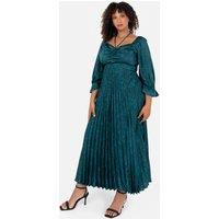 Lovedrobe Women's Tie-Neck Pleated Satin Midaxi Dress in Green | Size: 12