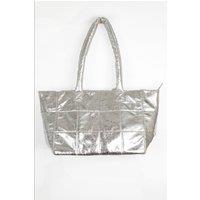 Sloane Quilted Tote Bag - Metallic Silver, Cracked Faux Leather