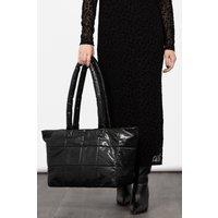Sloane Quilted Tote Bag - Metallic Black, Cracked Faux Leather