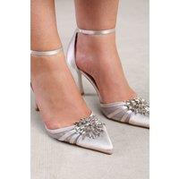 Where's That From Women's 'Abia' Wide Fit High Heel With Pointed Toe & Diamante Detail in Silver | Size: 7E