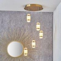 Ruma Gold Metal & White Glass LED Multi Drop Pendant