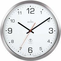 Acctim Atomik Wall Clock Non-Ticking Sweep Radio Controlled Brushed Metal Case Titanium 30cm in Metallic Silver