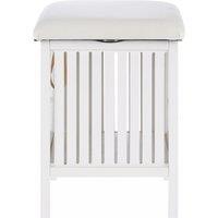 Orsina Dual Purpose Wood Storage Stool, Natural Walnut Build Storage Stool For Livingroom, Fabric Seat Stool in White