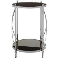 Orsina Black Mirrored Side Table By Couch, Geometric Round Table, Spacious Bedside Table, Silver Decorative Table
