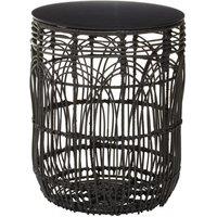 Orsina Versatile Design Round Rattan Table, Industrial Design Bedroom Table, Everyday Use Side Table For Lounge in Black