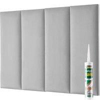 Novecrafto Padded Wall Panels With Adhesive Included (80x30cm) Wall Mounted Upholstered Headboards Set of 4 in Grey | Size: 80x30 cm