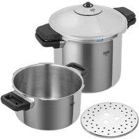 Kuhn Rikon Duromatic Inox Pressure Cooker with Side Grips, Set of 2, 24cm/4L & 8L in Silver