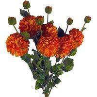 Leaf Pack of 6 x 75cm Artificial Dahlia PomPom Flower Stem Orange | Size: 6 x 75 cm