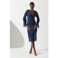 Coast Women's Lace Panelled Satin Wrap Dress in Navy | Size: 14