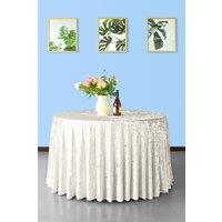 Neel Blue Diamond Velvet Round Tablecloth - 120 Inch in Ivory