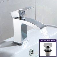 Nes Home Contemporary Basin Sink Chrome Mono Mixer Tap with free Waste in Silver