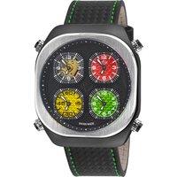 GV2 Men's Quattro Zone, IPBK Case, Black dial, 4 time zone, sub dial, Black w/White Stitching Handmade Italian Leather Strap