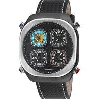 GV2 Men's Quattro Zone, IPBK Case, Black dial, 4 time zone, sub dial, Black w/Red Stitching Handmade Italian Leather Strap
