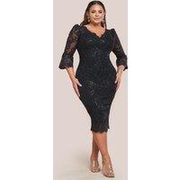 Goddiva Women's Scallop Lace Midi Dress in Black | Size: 20
