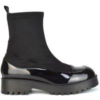 XY London Women's 'Kerry' Sock Ankle Boots Flat Biker Booties in True Black | Size: 5