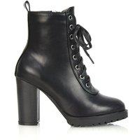 XY London Women's 'Ariel' Lace up High Block Heel Zip-up Biker Ankle Boots in Black | Size: 4